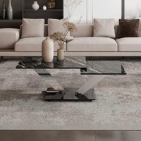 Table basse rectangulaire moderne en verre trempé avec dessus en pierre argentée et fer Salon de coiffure en gros d'usine pour le salon