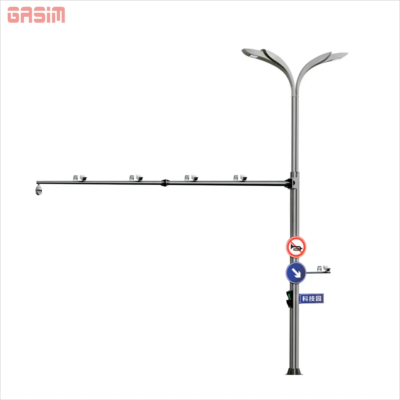 GASIM Chinese Manufacturer Galvanized Integrated CCTV Monitor Sign Board One Unit LED Solar Light Pole