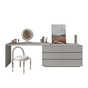 Table de maquillage moderne et minimaliste pour chambre à coucher, Design en bois massif avec fonction de rangement coiffeuse rétractable - Product Image 5