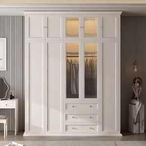 Armoire de chambre à coucher moderne en bois pour couple avec porte en verre, ensemble de meubles de chambre à coucher, armoire de rangement en bois massif à 6 portes, almirah - Product Image 6