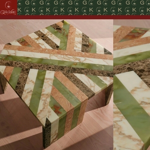 Mesa de Centro de Mármol GOLDKING, Multicolor, con Diseño Geométrico Moderno, para Sala de Estar, Piedra Natural Pulida Personalizada - Product Image 3