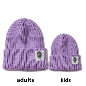Adult and Kids Knitted <strong>Hat</strong> Parent-child Patch Fingerprint Pattern Candy Color Men and <strong>Women</strong> Autumn and <strong>Winter</strong> Warm Beanie <strong>Hat</strong> - Product Image 2