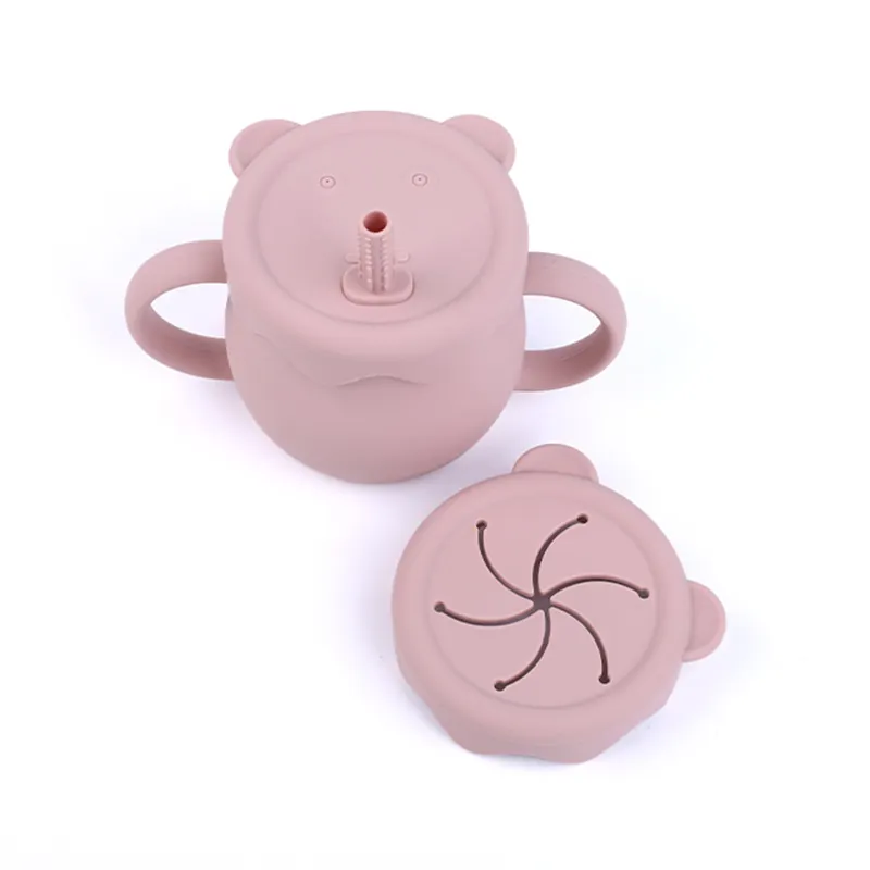 food grade bap free soft 2 in 1 silicone 360 cute baby drinking cup