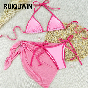 ชุดบิกินี่สามเหลี่ยม RUIQUWIN สกรีนโลโก้ได้ตามสั่ง ชุดว่ายน้ำผู้หญิง 3 ชิ้น เอวสูง เซ็กซี่ ชุดชายหาด ขายส่ง 2026 - Product Image 1