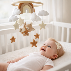Игрушки-подвески для детской кроватки ручной работы из фетра, нейтральный коричневый цвет, с радугой, в виде медведя, для декора детской комнаты - Product Image 1
