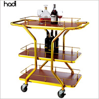 Chariot de buffet commercial en acier inoxydable à 3 niveaux Tube carré chariot de service de cuisine pliable antique pour hôtels et restaurants