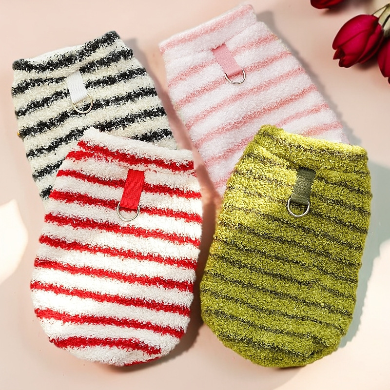 Autumn Winter Appropriate Thickened Fleece Polyester Pet Clothes Hairless Cats Striped Corgi Sustainable New Year Apparel