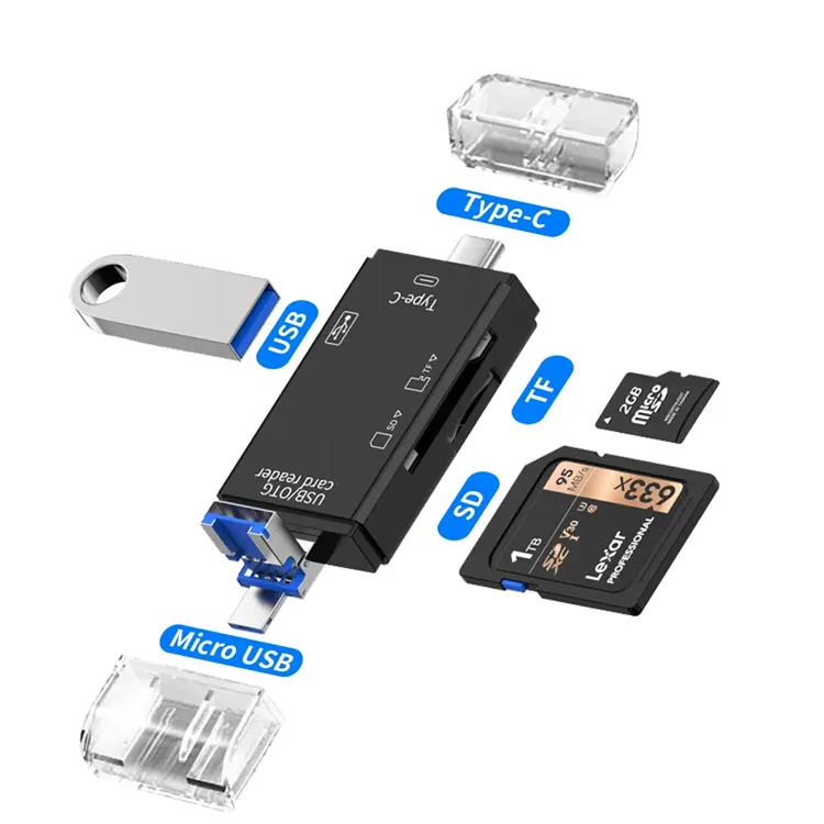 노트북 액세서리 어댑터 용 다기능 6 in 1 OTG SD 카드 리더기 USB2.0 Type-C/TF/SD 메모리 카드 스마트 카드 판독기