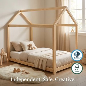 Letto a terra in legno massello di pino stile Montessori per bambini, creativo santuario del sonno per i più piccoli, sicuro secondo le norme ASTM (Cama Para Niños) - Product Image 1