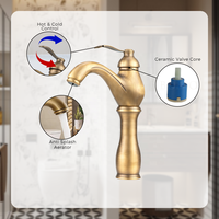Robinet de lavabo monocommande en laiton massif, finition bronze antique, à un trou, pour salle de bain