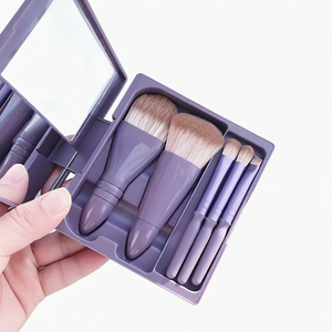 Travel <b>Makeup</b> Brush Set 5 Pcs with Mirror Case Portable <b>Compact</b> <b>Makeup</b> Brushes Soft Powder Blush Eye Brush for Women - Product Image 1