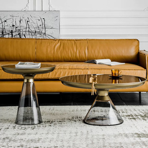 Modern Round <b>Glass</b> Coffee <b>Table</b> Tempered <b>Glass</b> Top Gold Base Small Living Room <b>Side</b> <b>Table</b> - Product Image 2
