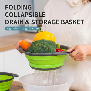 Passoire pliable écologique en silicone et plastique avec poignée pour fruits et légumes de cuisine - Product Image 4