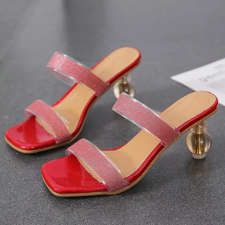New Design Sexy Square Head Women's High Heeled Slippers Colorful Fashion Shoes Unique Heels for Ladies