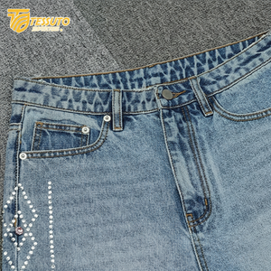 Short de jogging d'été personnalisé pour femmes Short de survêtement avec broderie en détresse Rhinestone droit français éponge coton lavé à l'acide Baggy français - Product Image 1