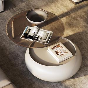 Set di Tavolini da Caffè Girevoli con Piano in Vetro, Design Contemporaneo Elegante, Base Arrotondata Unica, Arredamento Decorativo per la Casa - Product Image 2