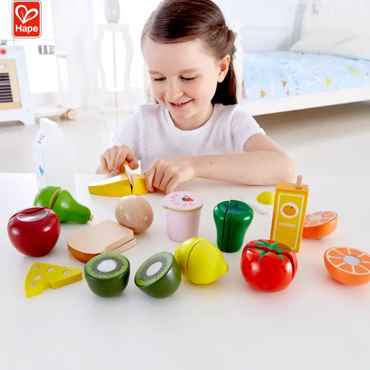 Set Makanan Dapur Anak Perempuan, Mainan Kayu Edukasi Pemotong Buah untuk Anak Perempuan