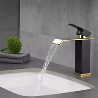 Robinet de lavabo de salle de bain moderne en acier inoxydable doré avec noyau de vanne céramique thermostatique, haut, carré, eau froide et chaude, pour hôtel