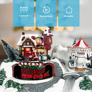 Village de Noël enneigé avec lumières, musique, carrousel, train en mouvement 31x19.5x21 cm - Product Image 3