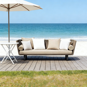 Canapé d'angle extérieur moderne de style nordique en rotin tressé, fauteuil lounge résistant aux intempéries, ensemble de loisirs de haute qualité pour <span class=keywords><strong>terrasse</strong></span>, 4 places - Product Image 2