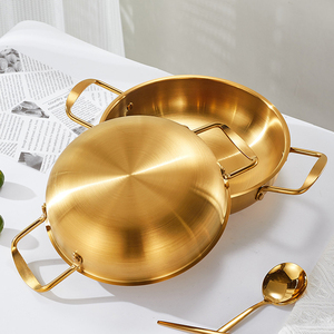 Pentola Mini in Acciaio Inox Stile Coreano con Doppio Manico <span class=keywords><strong>per</strong></span> Frutti di Mare, Ramen, Zuppe, Paella, Adatta <span class=keywords><strong>per</strong></span> <span class=keywords><strong>Induzione</strong></span> - Product Image 2