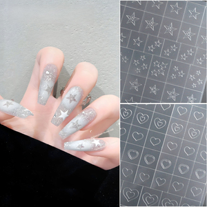 Pochoirs transparents pour ongles, motifs étoile, croix, cœur, papillon, nœud, pour peinture au pistolet, autocollants adhésifs pour nail art - Product Image 2
