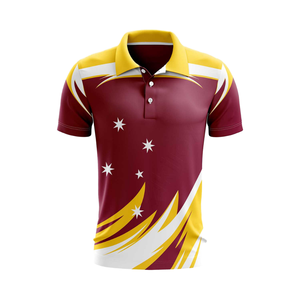 เสื้อโปโลแขนสั้นผู้ชาย สีแดงเลือดหมู เหลือง ขาว ลายดาว พิมพ์ลายแบบซับลิเมชั่น แห้งเร็ว ทรงปกติ สวมใส่สบายๆ - Product Image 1