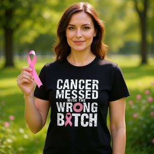 Camiseta de concienciación sobre el cáncer de mama con lazo rosa y texto llamativo, camiseta informal de manga corta con cuello redondo para mujer, 100% algodón - Product Image 2