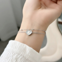 Pulsera de Piedra Natural Dan Jewelry para Mujer, Uso Diario, Pulsera de Corazón para Regalo de Aniversario o Cumpleaños, Plata de Ley 925 con Cuentas