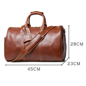 European American Retro Unisex Genuine Leather Travel <b>Bag</b> Vegetable Tanned Leather Large Capacity Shoulder Crossbody <b>Bag</b> - Product Image 2