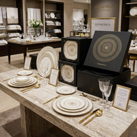 Service de 12 assiettes de table en céramique Art Déco dorées, 10,5, 8, 6,5 pouces, motif géométrique, en porcelaine, pour mariage, vente au détail, restaurant, vaisselle de table