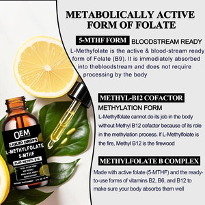 เมทิลโฟเลต 15 มก. แบบหยด ผสมเมทิลบี12 แอคทีฟ 5-MTHF โฟเลต วิตามินบีรวม บี2 ริโบฟลาวิน บี6 ซัพพลีเมนต์เสริมอาหาร ช่วยบำรุง MTHFR - Product Image 3