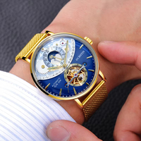 Montre de luxe pour hommes, montre de sport et d'affaires, bracelet en maille d'acier inoxydable doré, cadran à aiguilles mécaniques automatiques, montre-bracelet