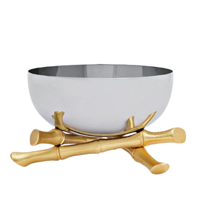 Suministro de fábrica, base de Metal de bambú con acabado dorado, ensaladera de frutas, diseño único, mesa de cena, cuenco de Metal decorativo para servir comida - Product Image 1