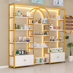 Espositore Cosmetico Moderno in Metallo <span class=keywords><strong>con</strong></span> Design ad Arco e Illuminazione LED, <span class=keywords><strong>con</strong></span> Armadietto per Negozi di Bellezza - Product Image 5