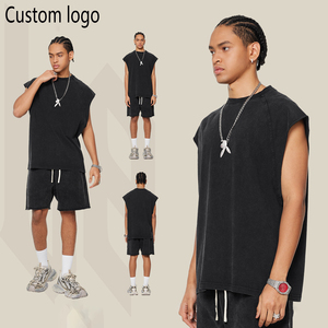 Débardeur sans manches raglan délavé et vieilli style streetwear personnalisé pour homme – Gilet de sport vintage coupe courte - Product Image 1
