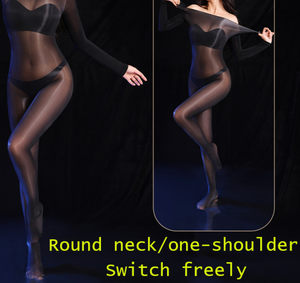 2025 été Sexy ouvert/fermé entrejambe collants hommes/femmes brillant huile lisse tricoté collants couverture complète du corps - Product Image 3