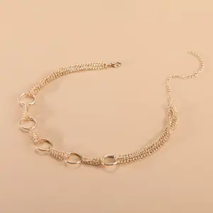 Elegant Punk Style Hot Sale Custom Gold Silver Tone Big Circle Ring Linked Statement Slave Metal Choker Necklace for Women