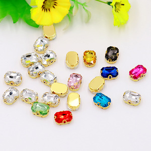 Boucles rectangulaires en strass, base dorée, 12 facettes, 4 trous, accessoires de bijouterie pour vêtements, bricolage - Product Image 3