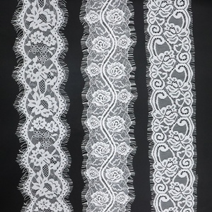Pestañas blancas <span class=keywords><strong>Crochet</strong></span> Flor francesa Patrón floral grande Ajuste de encaje Chantilly Recorte de encaje de pestañas para ropa - Product Image 2