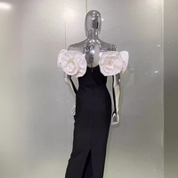Robe bandage élégante pour femmes de haute qualité, à fleurs 3D, sans bretelles, moulante, pour femmes
