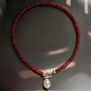 Collier ras du cou Aonaya avec pendentif en perles <span class=keywords><strong>de</strong></span> pierre naturelle cornaline et perles <span class=keywords><strong>de</strong></span> culture d'eau douce baroques 6*2mm - Product Image 2