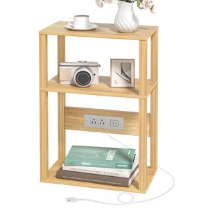 3-Tier Small Narrow Bamboo Side <strong>Table</strong> with Charging Station, <strong>Skinny</strong> Nightstand for Small Space, Slim <strong>Bedside</strong> <strong>Table</strong> with Storage - Product Image 1