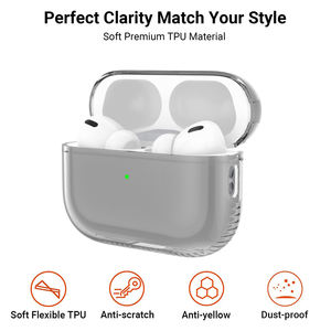 Yapışık tasarım hava yastığı anti-sonbahar eless AirPods tasarım ön LED görünür TPU Materia AirPods Pro 2 için şeffaf kılıf - Product Image 6