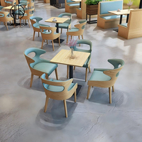 Minimalistisches, Langlebiges Quadratisches Holz-Leder-Set für Schnellrestaurants: Tisch und Stühle, Sofa-Sitzgruppe, Gastronomie-Möbel
