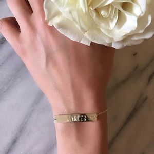 Xinfly Custom 18k 14k Pure Gold Link Chain <b>Men</b> Custom Design Name Personalized Nameplate bar Engrave Bracelet - Product Image 4