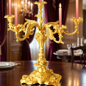Candélabre artisanal en laiton massif vintage à 6 bras, écologique, pour Noël et Pâques, porte-bougie décoratif - Product Image 3