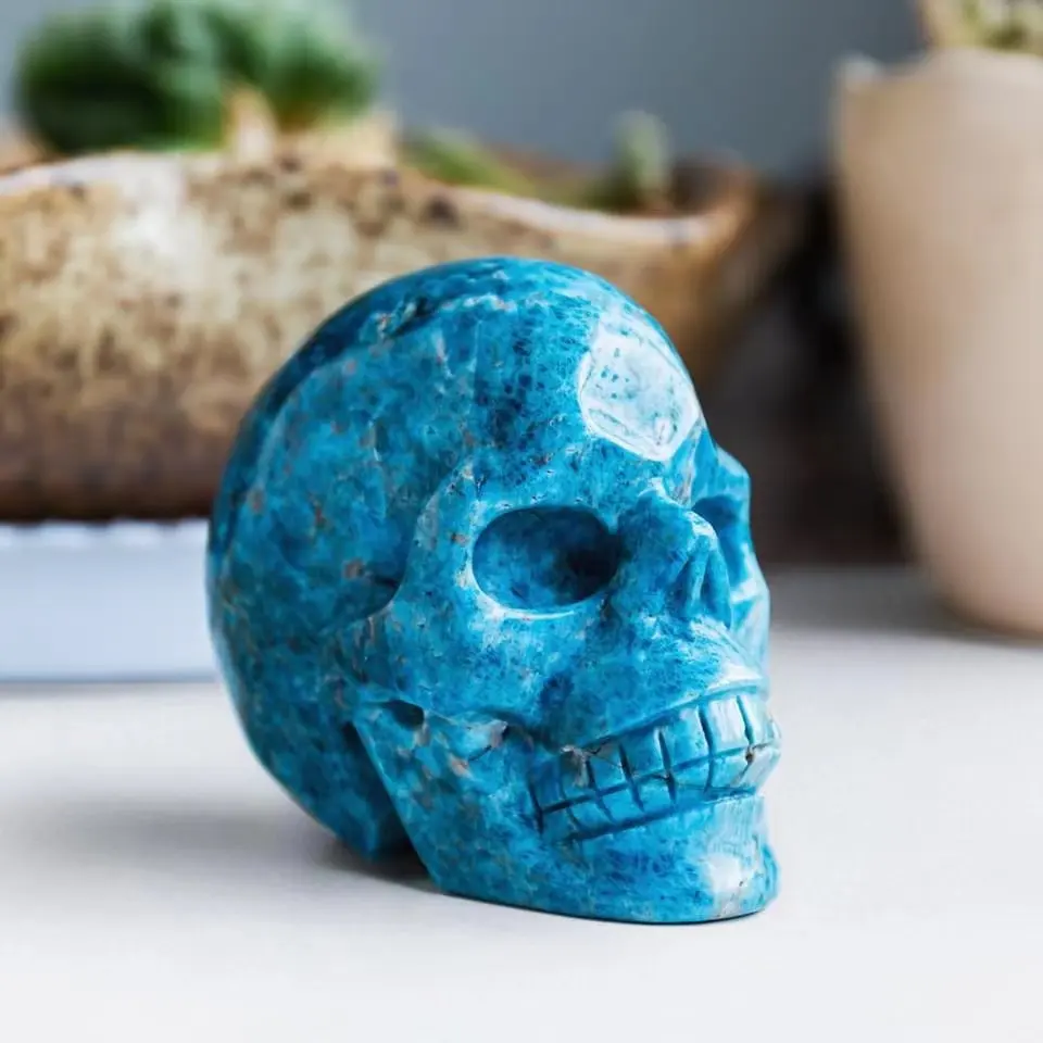 Wholesale Cheap design crystal skull natural blue apatite Skulls crystal melt stone skulls