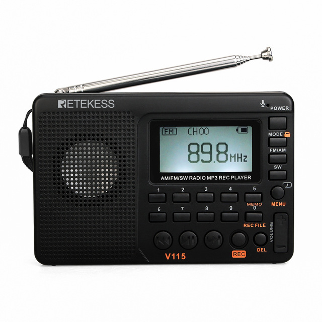Rechargeable Digital Portable Radio with All-Band FM AM SW MP3 Recording 3.5 mm AUX Input LCD Backlight