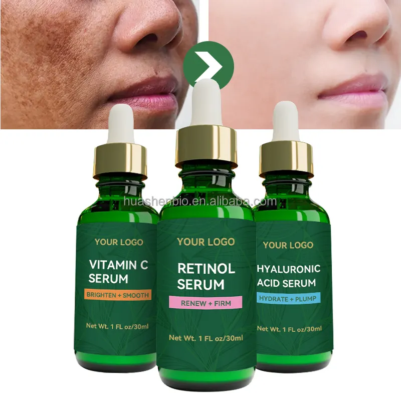 Private Label Biologische Natuurlijke Anti-Aging Hydraterende Huidverzorging Vitamine C Retinol Hyaluronserum Gezichtsserum Set 3 Pack